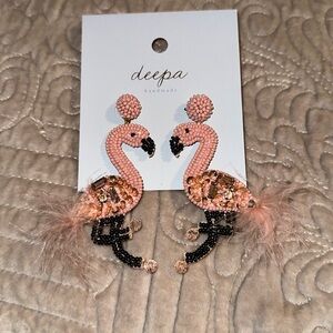 Deeps Earrings Hamdmade Pink Flamingos